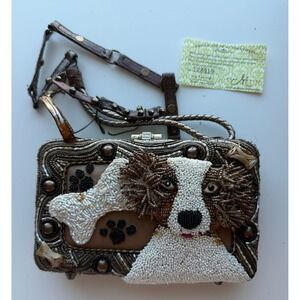 Mary Frances Beaded Dog Spaniel Clutch Bag Brown Bronze Embellished Handbag